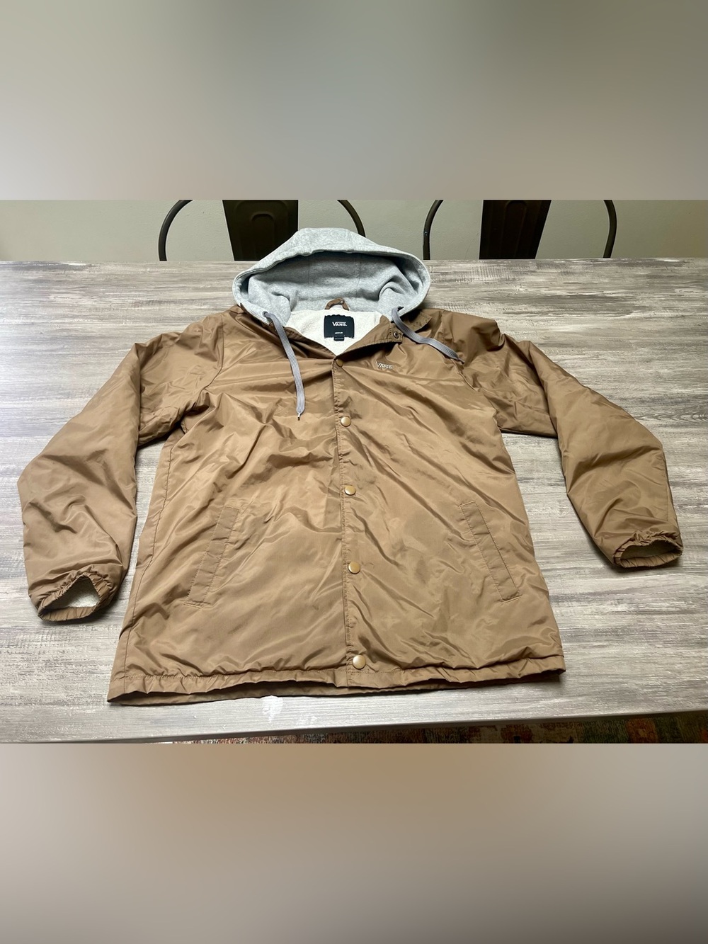 Vans Men's Tan Hooded Windbreaker with Gray Hood Liner